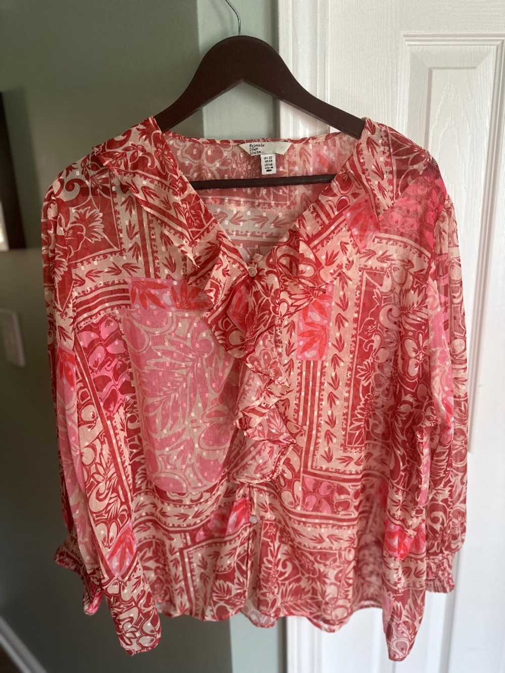 NEXT UK Friends Like These Chiffon 3/4 Sleeve Blouse - Red - US18 / UK22